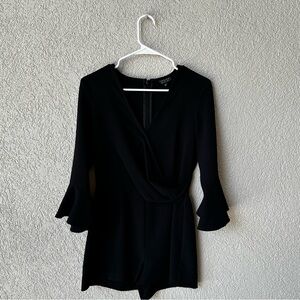 Topshop Surplice V-Neckline Romper with Bell Sleeves - Black